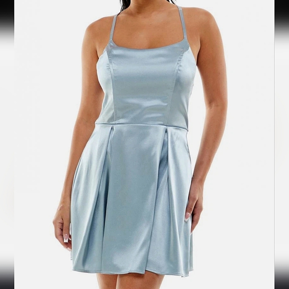 Speechless Satin Lace Up Short‎ Fit & Flare Dress Lightweight Solid Sleeveless 9